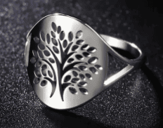 Boho Style Solid Tree of Life Ring – Stainless Steel - Silver