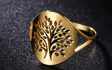 Boho Style Solid Tree of Life Ring – Stainless Steel - Golden