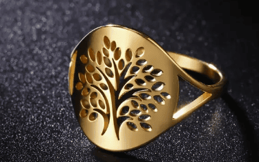 Boho Style Solid Tree of Life Ring – Stainless Steel - Golden