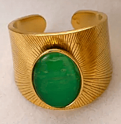18K Gold-Plated Sunbeam Ring with Green Stone