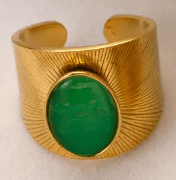 18K Gold-Plated Sunbeam Ring with Green Stone