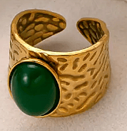 18K Gold-Plated Ring with Green Stone