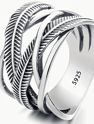 S925 Silver Feather Ring