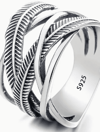 S925 Silver Feather Ring