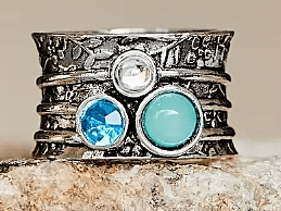 Blue Boho Floral Ring