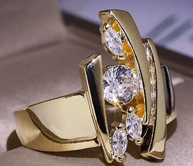 KC Golden-Plated Ring with Synthetic Cubic Zirconia