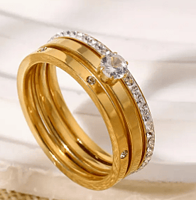 Triple Golden CZ Rings