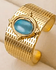 Golden Stripe Blue Stone Ring 18K Plated