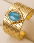 Golden Stripe Blue Stone Ring 18K Plated