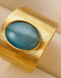 Golden 18K Gold-Plated Sunbeam Ring with Blue Stone