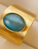 Golden 18K Gold-Plated Sunbeam Ring with Blue Stone