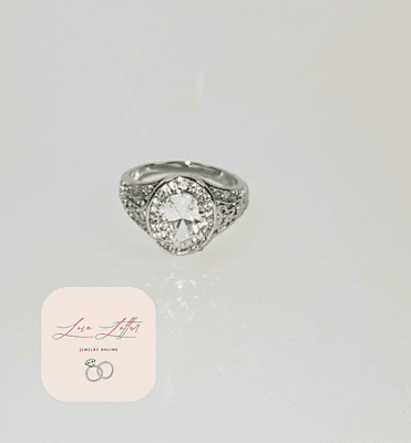 Women's Silver-Plated Sterling Silver Ring with Oval Cubic Zirconia