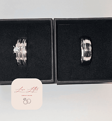 Couples Titanium Wedding Ring Set – 3 Pieces