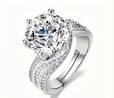 5ct Moissanite Ring with Sterling Silver Plating & Cubic Zirconia Accents