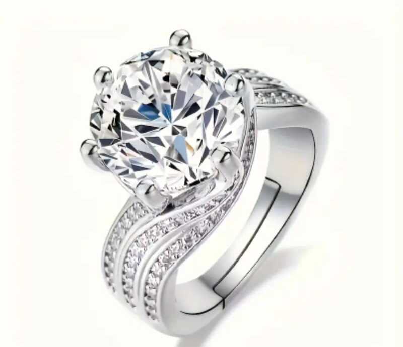 5ct Moissanite Ring with Sterling Silver Plating & Cubic Zirconia Accents