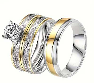 Couples 316L Stainless Steel Wedding Ring Set – 3 Pieces