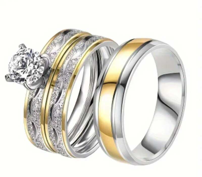 Couples 316L Stainless Steel Wedding Ring Set – 3 Pieces
