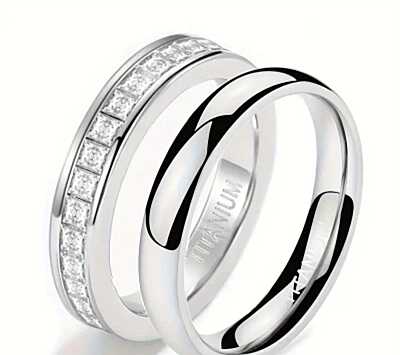 2-Piece Elegant Titanium Steel Ring Set with Cubic Zirconia