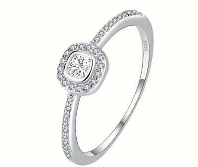 Elegant Petite Square Cubic Zirconia Sterling Silver Ring
