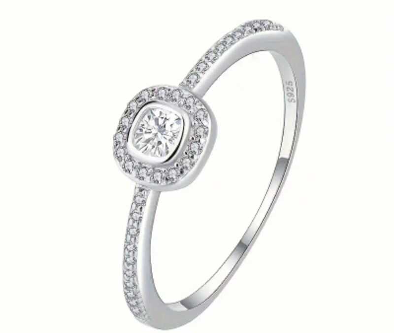 Elegant Petite Square Cubic Zirconia Sterling Silver Ring