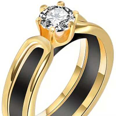 Women’s Luxury 6mm Wedding Ring – 18K Gold Plated with Black Ceramic