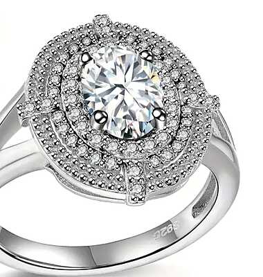 Sterling Silver 925 Oval with Synthetic Cubic Zirconia