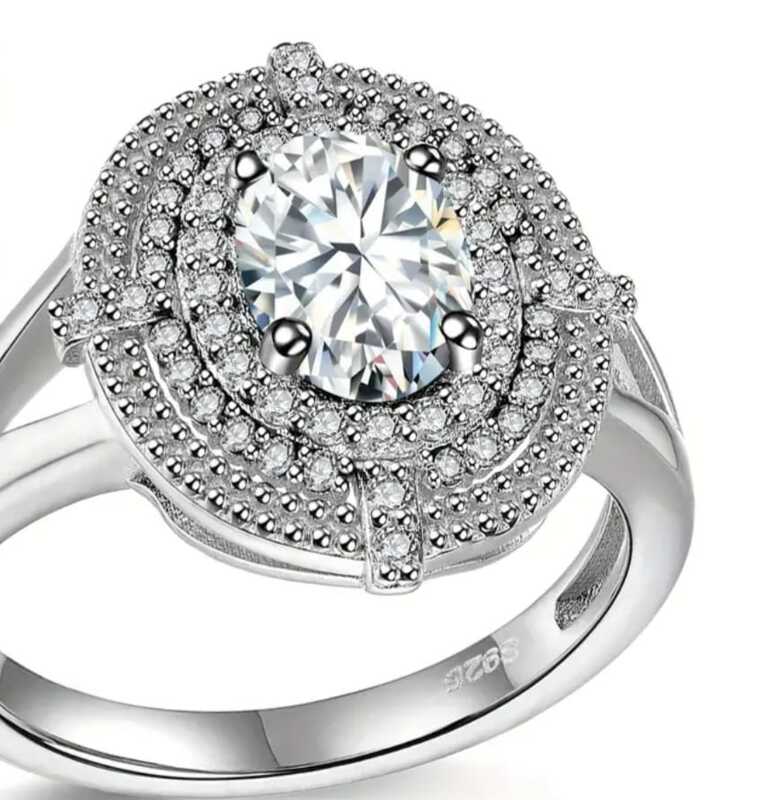 Sterling Silver 925 Oval with Synthetic Cubic Zirconia