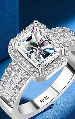 Women's Silver-Plated Sterling Silver Square Ring with Cubic Zirconia