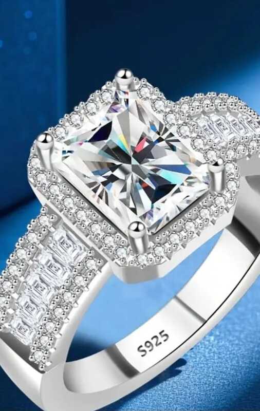 Women's Silver-Plated Sterling Silver Square Ring with Cubic Zirconia