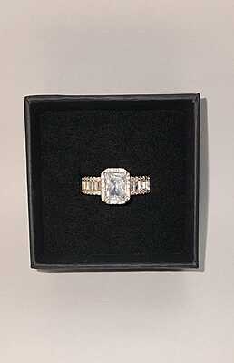 Women's Silver-Plated Sterling Silver Square Ring with Cubic Zirconia