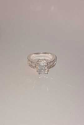 Women's Silver-Plated Sterling Silver Square Ring with Cubic Zirconia